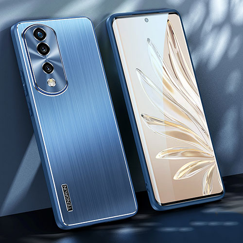 Luxury Aluminum Metal Back Cover and Silicone Frame Case JL1 for Huawei Honor 70 Pro+ Plus 5G Blue