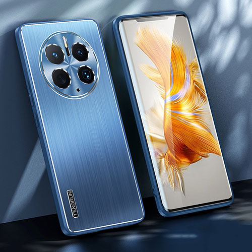 Luxury Aluminum Metal Back Cover and Silicone Frame Case JL1 for Huawei Mate 50 Pro Blue