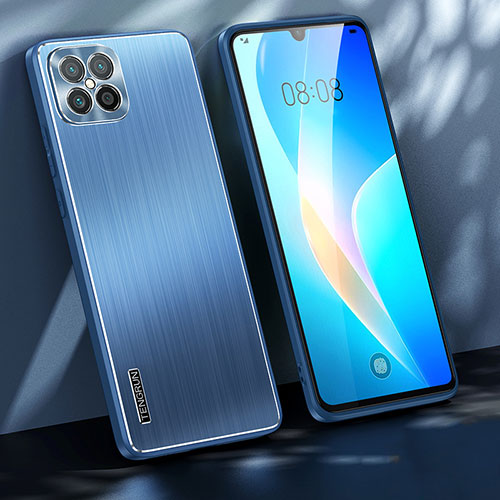 Luxury Aluminum Metal Back Cover and Silicone Frame Case JL1 for Huawei Nova 8 SE 4G Blue