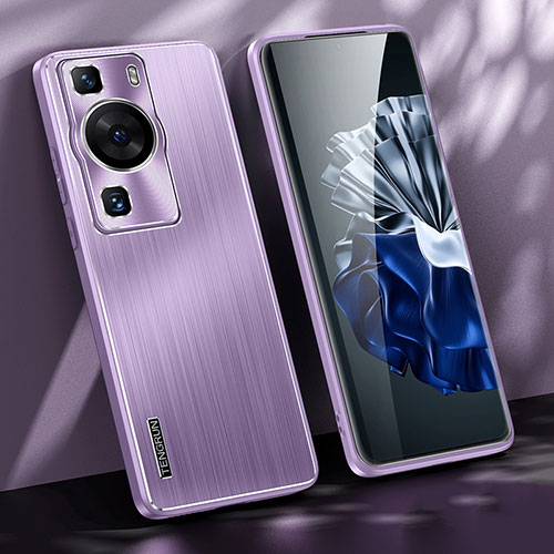 Luxury Aluminum Metal Back Cover and Silicone Frame Case JL1 for Huawei P60 Pro Purple