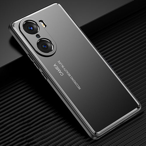 Luxury Aluminum Metal Back Cover and Silicone Frame Case JL2 for Huawei Honor 60 Pro 5G Black