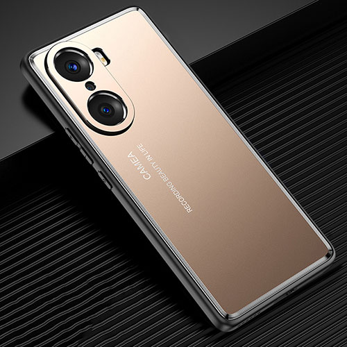 Luxury Aluminum Metal Back Cover and Silicone Frame Case JL2 for Huawei Honor 60 Pro 5G Gold