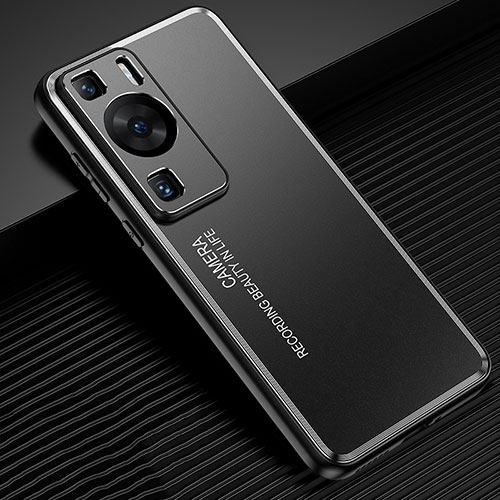 Luxury Aluminum Metal Back Cover and Silicone Frame Case JL2 for Huawei P60 Pro Black