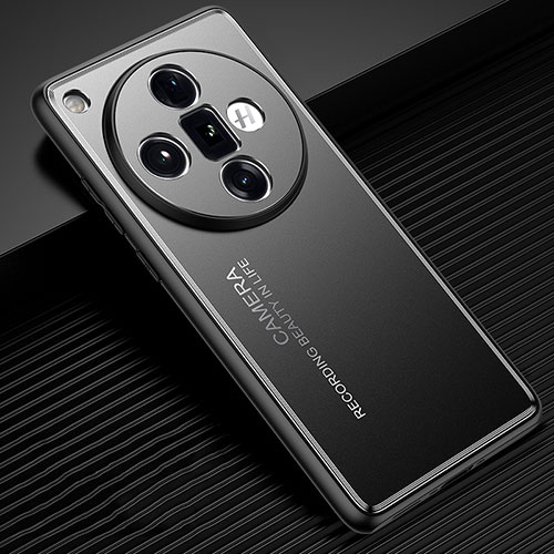 Luxury Aluminum Metal Back Cover and Silicone Frame Case JL2 for Oppo Find X7 Ultra 5G Black