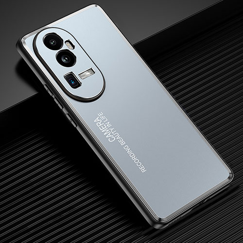 Luxury Aluminum Metal Back Cover and Silicone Frame Case JL2 for Oppo Reno10 Pro+ Plus 5G Blue