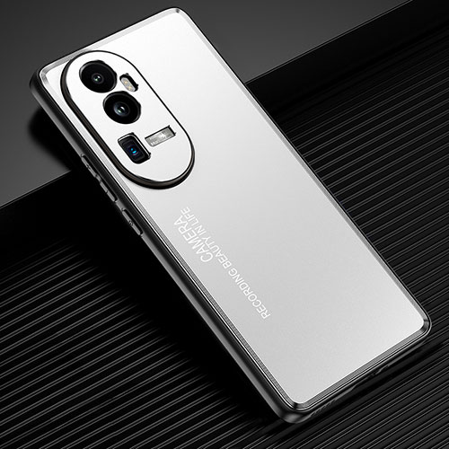 Luxury Aluminum Metal Back Cover and Silicone Frame Case JL2 for Oppo Reno10 Pro+ Plus 5G Silver