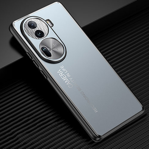 Luxury Aluminum Metal Back Cover and Silicone Frame Case JL2 for Oppo Reno11 Pro 5G Blue