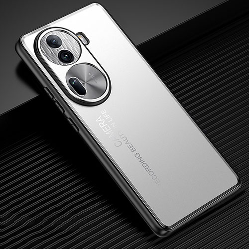 Luxury Aluminum Metal Back Cover and Silicone Frame Case JL2 for Oppo Reno11 Pro 5G Silver