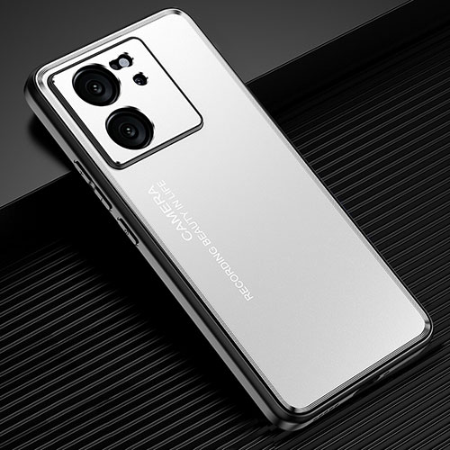 Luxury Aluminum Metal Back Cover and Silicone Frame Case JL2 for Xiaomi Mi 13T 5G Silver