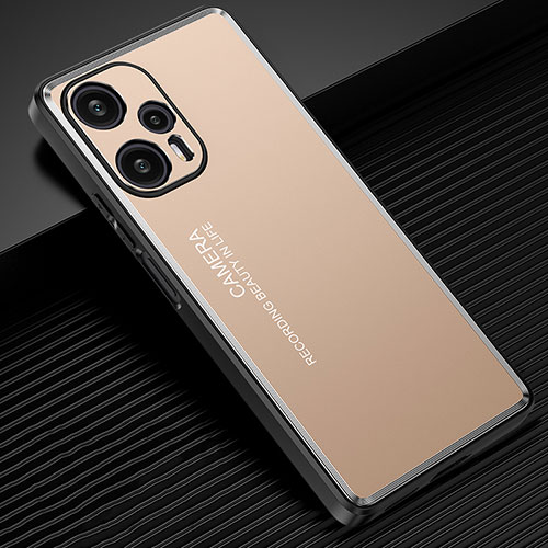 Luxury Aluminum Metal Back Cover and Silicone Frame Case JL2 for Xiaomi Poco F5 5G Gold