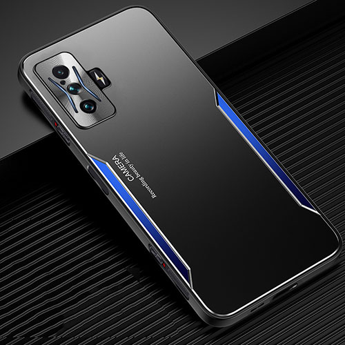 Luxury Aluminum Metal Back Cover and Silicone Frame Case JL2 for Xiaomi Redmi K50 Gaming 5G Blue