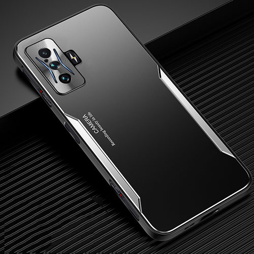 Luxury Aluminum Metal Back Cover and Silicone Frame Case JL2 for Xiaomi Redmi K50 Gaming 5G Silver