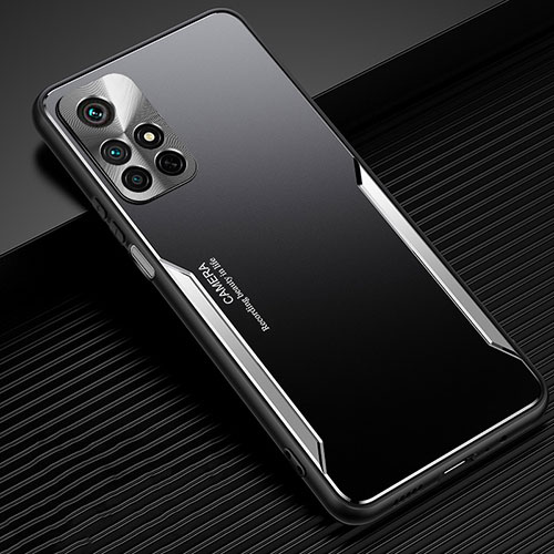 Luxury Aluminum Metal Back Cover and Silicone Frame Case JL2 for Xiaomi Redmi Note 11T 5G Silver