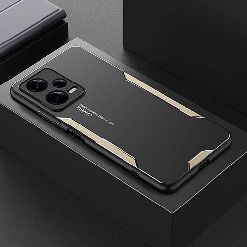 Luxury Aluminum Metal Back Cover and Silicone Frame Case JL2 for Xiaomi Redmi Note 12 Pro+ Plus 5G Gold