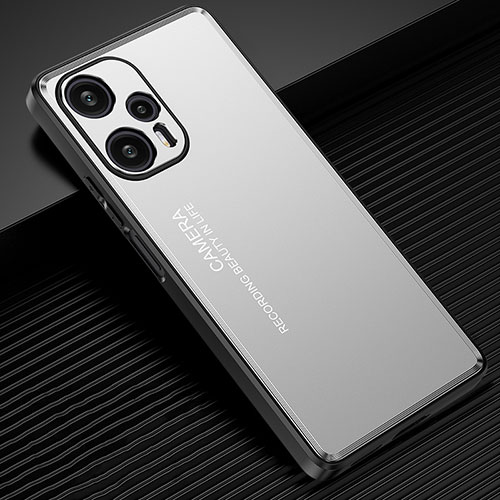 Luxury Aluminum Metal Back Cover and Silicone Frame Case JL2 for Xiaomi Redmi Note 12 Turbo 5G Silver