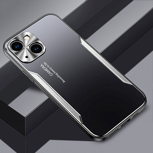 Luxury Aluminum Metal Back Cover and Silicone Frame Case JL3 for Apple iPhone 14 Plus Silver