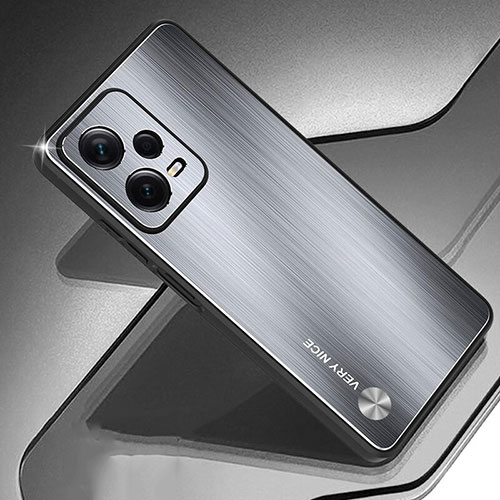 Luxury Aluminum Metal Back Cover and Silicone Frame Case JS1 for Xiaomi Redmi Note 12 Pro 5G Silver