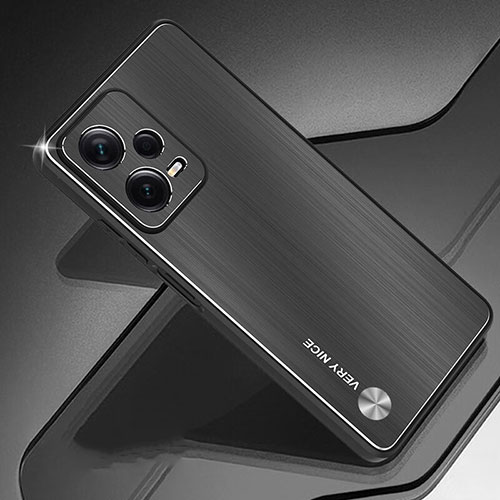 Luxury Aluminum Metal Back Cover and Silicone Frame Case JS1 for Xiaomi Redmi Note 12 Pro+ Plus 5G Black