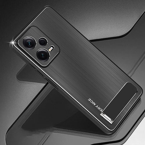 Luxury Aluminum Metal Back Cover and Silicone Frame Case JS2 for Xiaomi Redmi Note 12 Pro+ Plus 5G Black