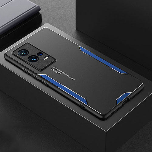 Luxury Aluminum Metal Back Cover and Silicone Frame Case M01 for Vivo iQOO 8 Pro 5G Blue