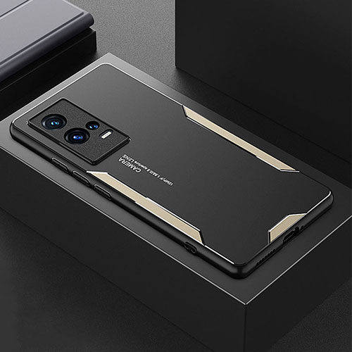 Luxury Aluminum Metal Back Cover and Silicone Frame Case M01 for Vivo iQOO 8 Pro 5G Gold