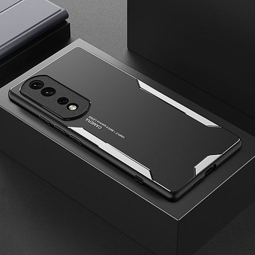 Luxury Aluminum Metal Back Cover and Silicone Frame Case PB1 for Huawei Honor 80 Pro Flat 5G Silver