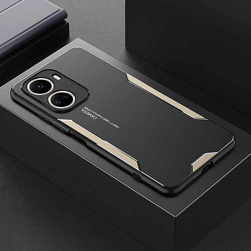 Luxury Aluminum Metal Back Cover and Silicone Frame Case PB1 for Huawei Nova 10 SE Gold