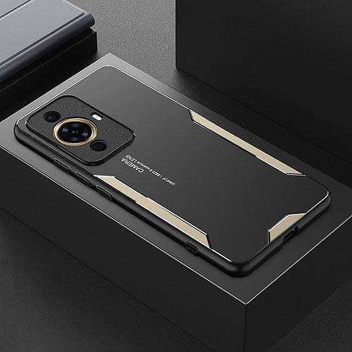 Luxury Aluminum Metal Back Cover and Silicone Frame Case PB1 for Huawei Nova 11 Gold