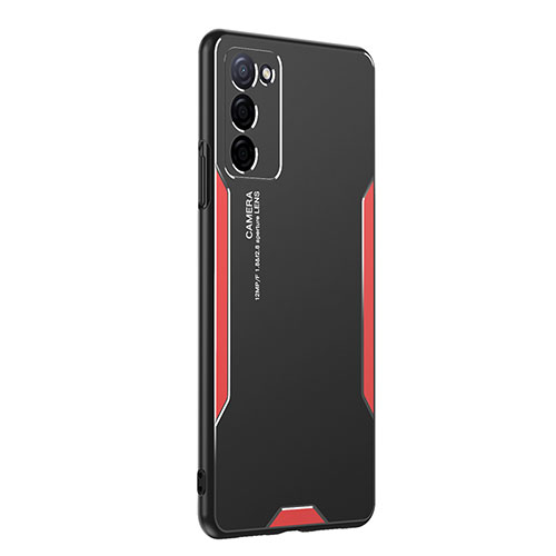 Luxury Aluminum Metal Back Cover and Silicone Frame Case PB1 for Oppo A53s 5G Red