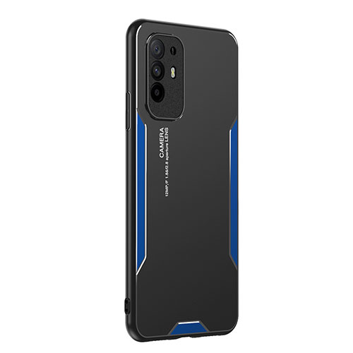 Luxury Aluminum Metal Back Cover and Silicone Frame Case PB1 for Oppo A94 5G Blue