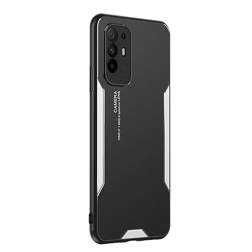 Luxury Aluminum Metal Back Cover and Silicone Frame Case PB1 for Oppo F19 Pro+ Plus 5G Silver