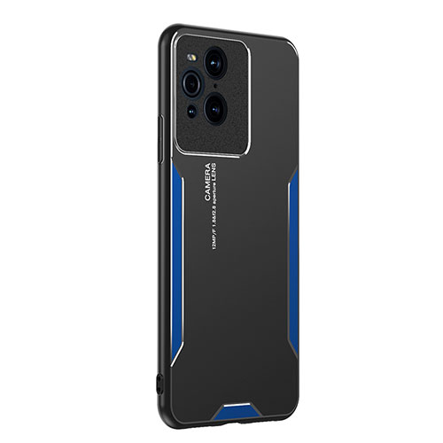 Luxury Aluminum Metal Back Cover and Silicone Frame Case PB1 for Oppo Find X3 Pro 5G Blue