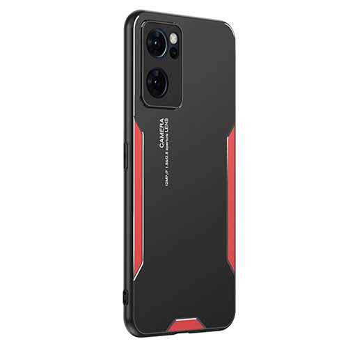 Luxury Aluminum Metal Back Cover and Silicone Frame Case PB1 for Oppo Find X5 Lite 5G Red