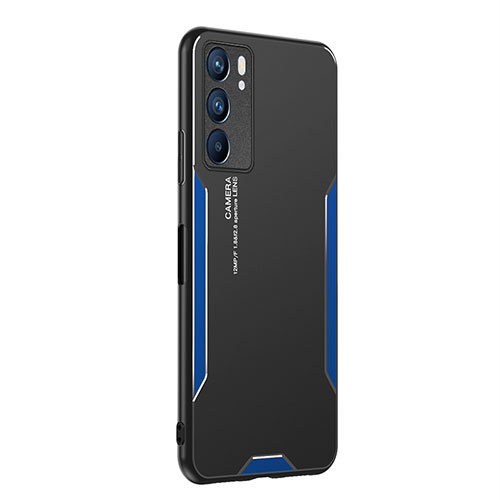 Luxury Aluminum Metal Back Cover and Silicone Frame Case PB1 for Oppo Reno6 5G Blue