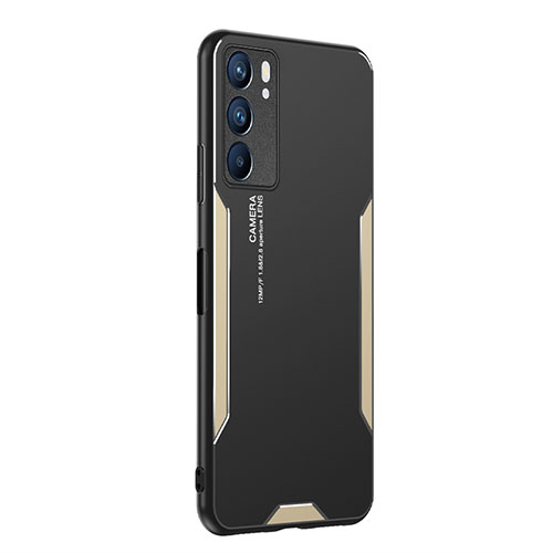 Luxury Aluminum Metal Back Cover and Silicone Frame Case PB1 for Oppo Reno6 5G Gold