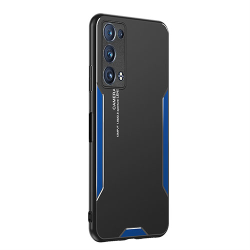 Luxury Aluminum Metal Back Cover and Silicone Frame Case PB1 for Oppo Reno6 Pro 5G Blue