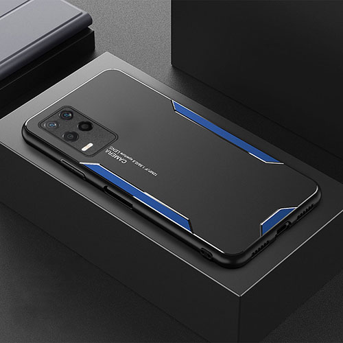 Luxury Aluminum Metal Back Cover and Silicone Frame Case PB1 for Realme 8s 5G Blue