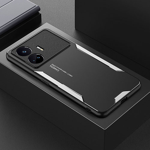 Luxury Aluminum Metal Back Cover and Silicone Frame Case PB1 for Realme GT Neo5 SE 5G Silver