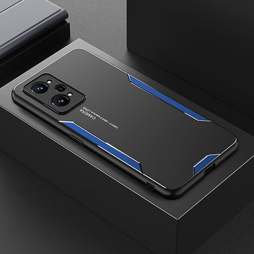 Luxury Aluminum Metal Back Cover and Silicone Frame Case PB1 for Realme Q5 Pro 5G Blue