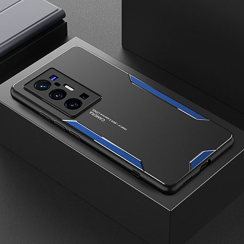 Luxury Aluminum Metal Back Cover and Silicone Frame Case PB1 for Vivo X70 Pro+ Plus 5G Blue