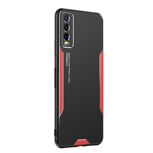 Luxury Aluminum Metal Back Cover and Silicone Frame Case PB1 for Vivo Y11s Red