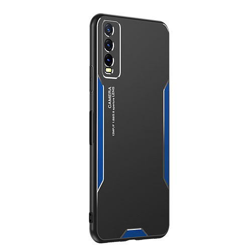 Luxury Aluminum Metal Back Cover and Silicone Frame Case PB1 for Vivo Y12s (2021) Blue