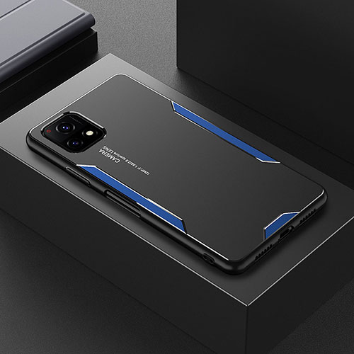 Luxury Aluminum Metal Back Cover and Silicone Frame Case PB1 for Vivo Y72 India Blue