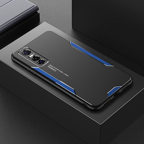 Luxury Aluminum Metal Back Cover and Silicone Frame Case PB1 for Vivo Y73s 5G Blue