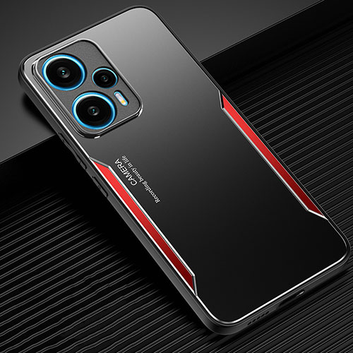 Luxury Aluminum Metal Back Cover and Silicone Frame Case PB1 for Xiaomi Redmi Note 12 Turbo 5G Red