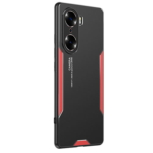 Luxury Aluminum Metal Back Cover and Silicone Frame Case PB2 for Huawei Honor 60 Pro 5G Red