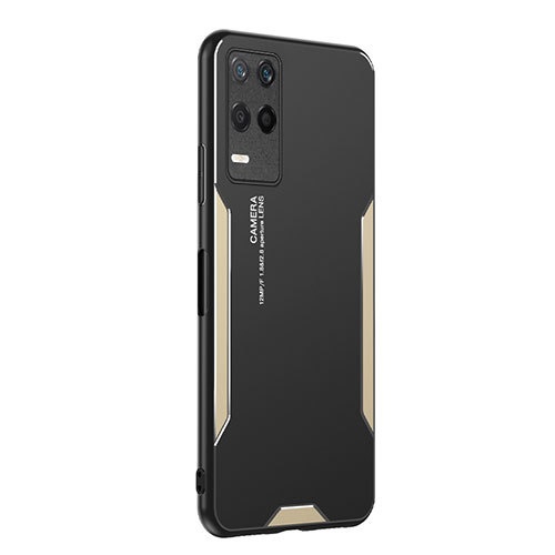 Luxury Aluminum Metal Back Cover and Silicone Frame Case PB2 for Realme 9 5G India Gold