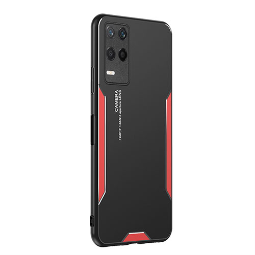 Luxury Aluminum Metal Back Cover and Silicone Frame Case PB2 for Realme 9 5G India Red