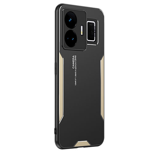 Luxury Aluminum Metal Back Cover and Silicone Frame Case PB2 for Realme GT3 5G Gold