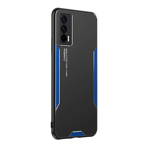 Luxury Aluminum Metal Back Cover and Silicone Frame Case PB2 for Vivo iQOO 7 India 5G Blue